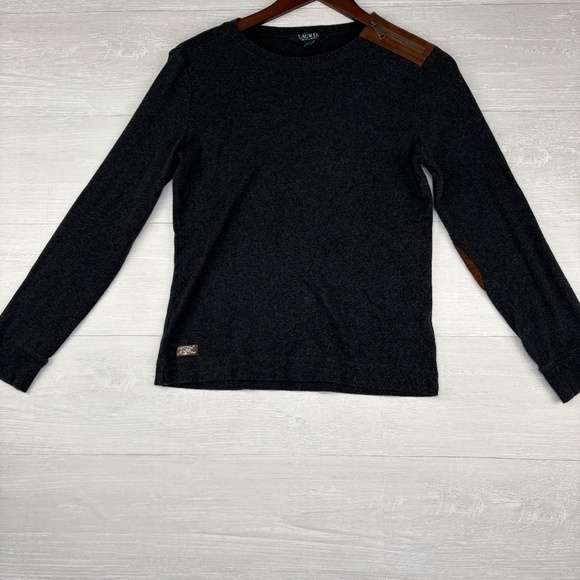 LRL Women's Long Sleeve Shirt with Suede Elbow Black Size Large - Picture 2 of 13
